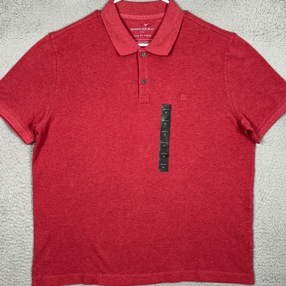 NEW Banana Republic Polo Shirt Mens XL Red Slim Fit Pique Rugby Short Sleeve
